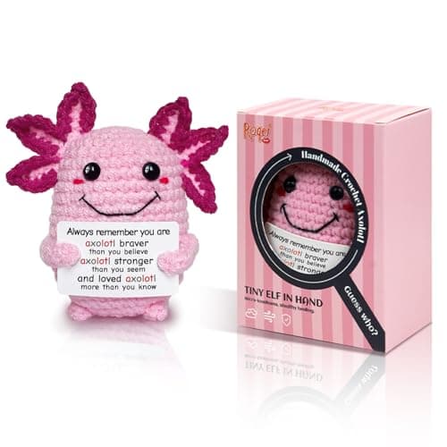 Roqei Mini Crochet Axolotl with Positive Message Card Handmade Motivational Gift for Women Men Teen Birthday Valentines Gifts, Easter Basket Stuffers(Love) - Image 1