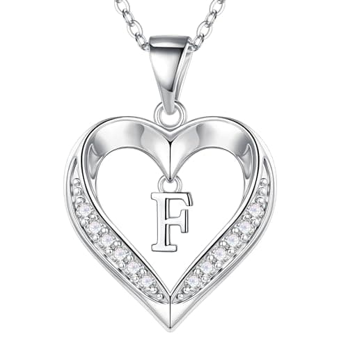 Turandoss Heart Initial Necklaces for Women - Dainty 14K-White-Gold-PlatedLetter F Heart Pendant Necklace, Fashion Jewelry Gifts for Mom Wife - Image 1