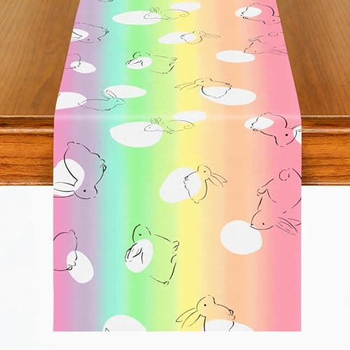 PECHAR Easter Table Runner Bunny Rabbits Eggs Table Runner Kitchen Dining Table Decoration Home Party 13.39x70.87 Inch - Image 1