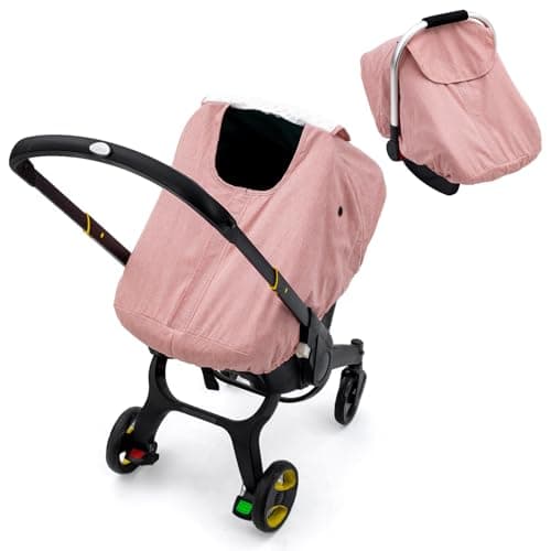 Car Seat Cover Baby Girl, Waterproof Infant Car Seat Canopy with Peep Window and Breathable Holes, Warm Carseat Cover with Plush Dots Lining for Cold Weather - Image 1