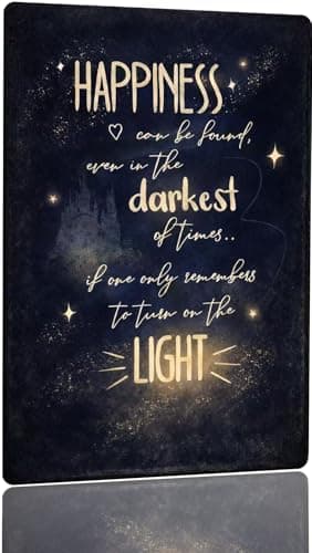 Annekilly Happiness Can Be Found Even In The Darkest Metal Signs, Vintage Magic Sign for Movie Wizard Theme Lovers Office Decor Motivational Room Wall Decor 12x8 Inch - Image 1