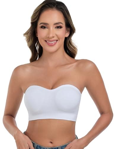 ANGOOL Strapless Bras for Women Wirefree Non-Slip Tube Top Invisible Bralette Seamless Padded Bandeau Bra, White, M - Image 1