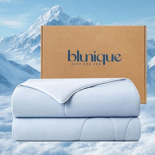blunique Cooling Comforter Twin Size, Double-Sided Cooling Blanket for Hot Sleepers, Breathable Lightweight Comforter for Night Sweats, All Season Cool Blanket, Soft Cold Touch,(60"x90" Light Blue) - Image 1