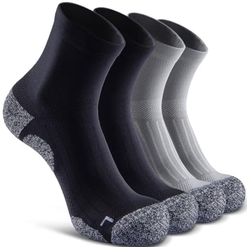 SITOISBE Quarter Compression Socks for Men Women, Cushioned Running Hiking Socks, Small, Black/Grey (2 Pair of Each Color) - Image 1