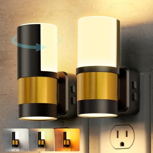 Briignite Night Lights Plug into Wall, 2 Pack Dimmable 3CCT Night Light for Kids, Amber/3000K/5000K Adjustable NightLights Plug in, 360° Rotation, Dusk to Dawn Sensor, Nightlight for Bedroom Hallway - Image 1