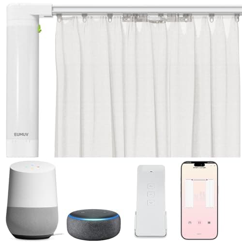 EUMUV Electric Smart Curtains System, Motorized Curtain Rod with Remote & App Control, Compatible with Alexa/Google Home,Ultra Quiet Motor, Adjustable Track for Heavy Curtains up to 205 inches - Image 1