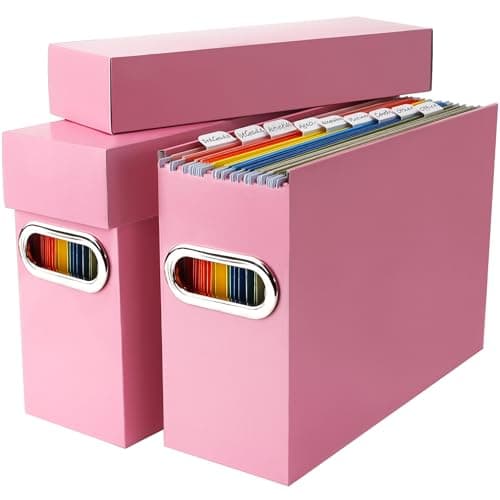 Naleyber File Organizer Box with Lid & Handle, Heavy Duty Hanging File Folder Storage Boxes for Letter Size, Portable Filing Organizer for Office, Home, Classroom, Pink 2 Pack - Image 1