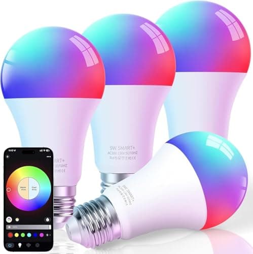 FRIDEKO HOME LED Smart Light Bulbs - Wi-Fi & Bluetooth Light Bulbs, Color Changing Light Bulb Compatible with Alexa and Google Assistant, A19 E26 RGBTW Light Bulb, 800LM (4 Pack) - Image 1