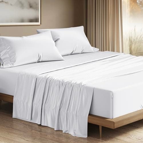THREAD SPREAD 100% Egyptian Cotton King Size Sheets Set - Luxury 1200 Series Plush Collection Egyptian Cotton Sheets King Size (4 PC, White), Silky Soft, Cooling, 17" Deep Pocket Bed Set - Image 1