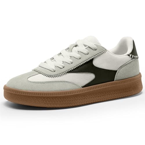 Vilanva Women's Fashion Sneakers Casual Tennis Shoes with Genuine Suede Classic Retro Gum Sole Walking Trendy Footwear White Multi - Image 1