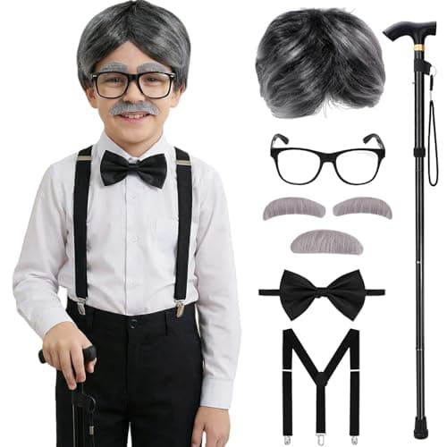 Santoy Old Man Wig Costume for Kids - 100 Days of School Dress-Up with Grandpa, Perfect for Halloween Cosplay and Fun for Adults and Boys - Image 1