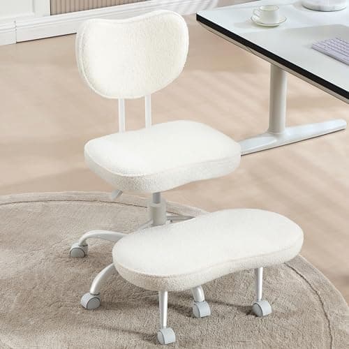 Fizzin Cross Legged Office Chair, Criss Cross Chair with Wheels Height Adjustable Seat for ADHD 360° Swivel Meditation Chair Chic Home Office Furniture (White-New)