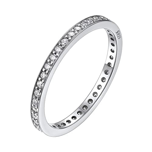 Bestyle Sterling Silver CZ Cubic Zirconia Stackable Engagement Ring Simulated Diamond Eternity Wedding Band Ring for Women, Love Statement Gift, Size 10 - Image 1