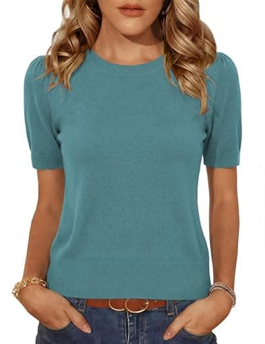 Totatuit Wool Blend Short Sleeve Sweater for Women St Patricks Day Green Crop Tops for Crew Neck Shirt L - Image 1