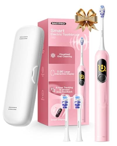 SAKYPRORAL AI Electric Toothbrush with Smart Display for Adults Kids | 150-Day Rechargeable Toothbrush, Real-Time Map |3-Min Timer, Travel Case | Teens Sonic Toothbrush Gift (G5S Pink) - Image 1