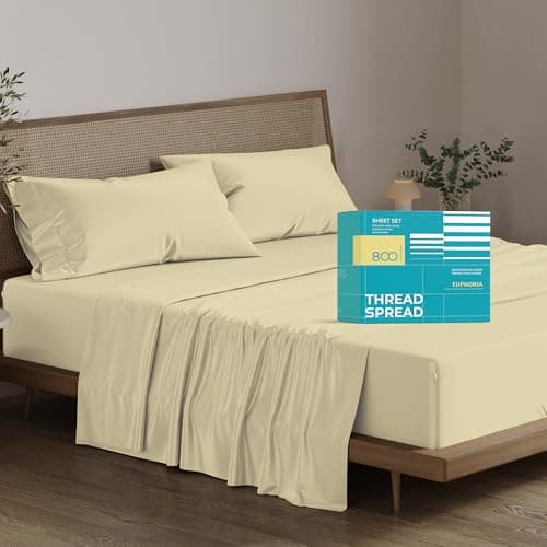 THREAD SPREAD 100% Egyptian Cotton Sheets California King Size - 800 Series Euphoria Collection Luxury Cal King Size (4 PC, Sand), Soft Cooling, 16" Deep Pocket Hotel Sheets - Image 1