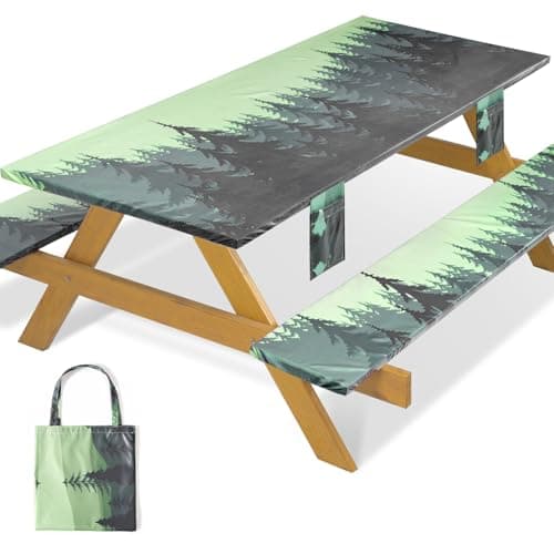 memKiya Fitted Waterproof Picnic Table Cover with Bench Covers Elastic Edges Camping Tablecloth for 6 Foot Rectangle Tables Camp Cooking Motorhome Hiking Equipment Car Rv Travel Trailer Needs Gifts - Image 1