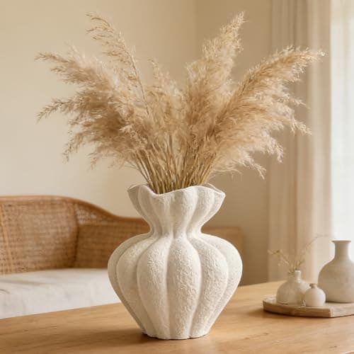 DecoVlog White Ceramic Vase, 6.8 Inch Modern Boho White Flower Vase for Home Decor, Unique Vase for Farmhouse Living Room Cabinet Table Centerpieces Wedding Decorations - Image 1