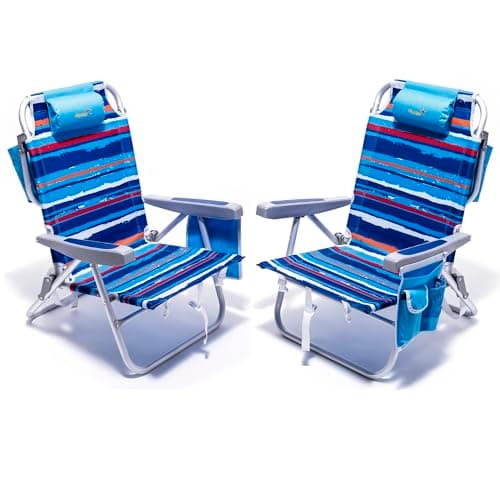 SUNNYFEEL Beach Chairs for Adults 2 Pack 5 Position Lay Flat, Portable Folding Backpack Beach Chair Heavy Duty with Cooler Bag, Cup Holder for Outdoor/Lawn/Picnic, Foldable Camping Chair - Image 1