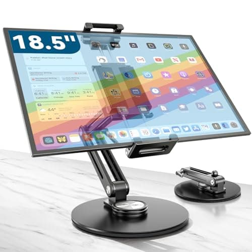 Portable Monitor Stand Large Clamp - Heavy Duty Aluminum Body support up to 4.4LBS 16" 17.3" 18.5 inch 360° Rotating Base Swivel Foldable Desk Stand for iPad Holder Tablet Mount for Kitchen/Travel - Image 1