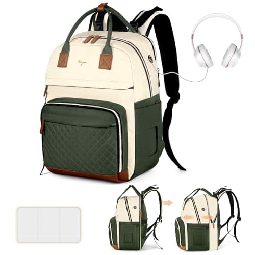 Tonyeee Diaper Bag Backpack - Extra Large Diaper Bag for 2 Kids Twin, Travel Baby Bags for Mom Dad 25-37L Expandable with Changing Pad Earphone Hole, Apricot Green - Image 1