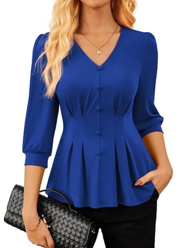 GRACE KARIN Women Business Casual Tops, 2026 Spring Trendy Dressy Blouses, 3/4 Sleeve V Neck Work Shirts Royal Blue Medium - Image 1