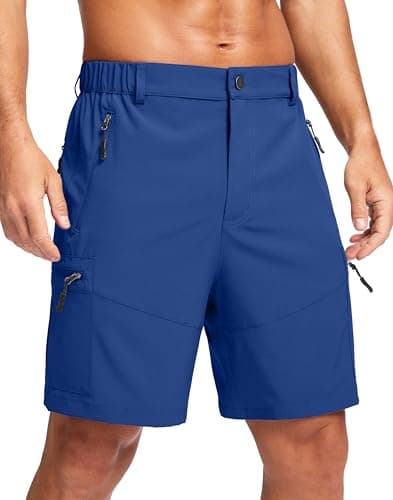 Pudolla Men's Hiking Cargo Shorts Lightweight 7" Travel Casual Shorts for Men Golf Work Outdoor with 5 Zipper Pockets(Royal Blue Small) - Image 1