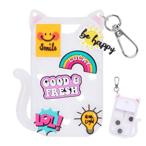 FunisFun Glitter Silicone Holder Case Compatible with Hand Sanitizer Spray 1 Fl. OZ., Adorable Cat-Shaped Keychain with 6 Charms (White) - Image 1