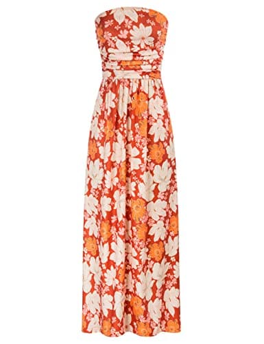 GRACE KARIN Women Strapless Dress Casual Loose Ruched Long Maxi Dress with Pockets - Image 1