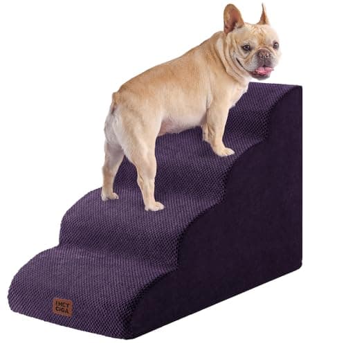 EHEYCIGA Curved Dog Stairs Ramp for High Beds 19.7" H, 4-Step Dog Steps for Small Dogs and Cats, Pet Stairs for High Bed Climbing, Non-Slip Balanced Pet Step Indoor, Purple - Image 1