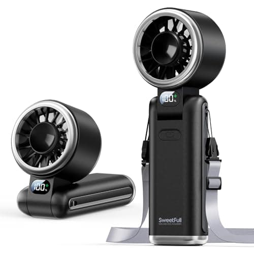 SWEETFULL Portable Handheld Turbo Fan - Portable Fans Rechargeable, 5000mAh, 180° Adjustable, 5 Speed Wind, Digital Display Electric Personal Hand Fan Quiet, Travel Essentials, Beach Vacation (Black) - Image 1