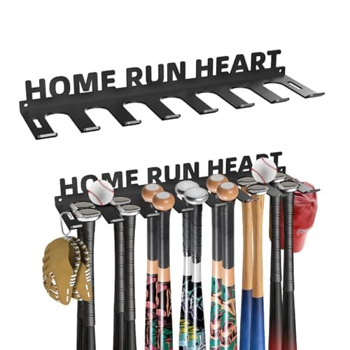 Sahans Baseball Bat Storage Rack Wall Mount Softball Holds 14 Bats Metal Organizer Heavy Duty Steel Sports Display Holder Home and Field Equipment Hanger Hooks Hardware Included Home Run - Image 1