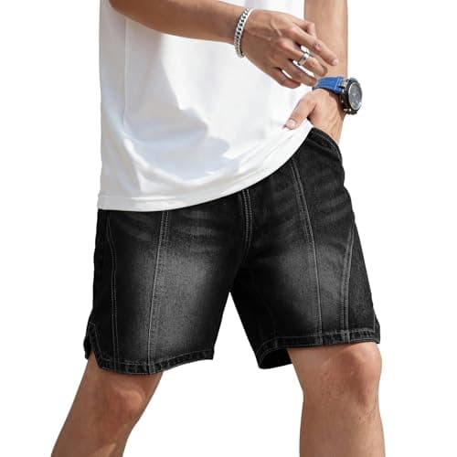 Heyfanee Mens Baggy Jorts Y2k Elastic Waist Jean Shorts Men Big and Tall 7 Inch Denim Shorts for Men Loose Fit Black 38 - Image 1
