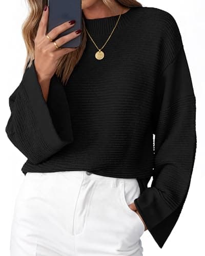 KIRUNDO Oversized Sweaters for Women Ribbed Knit Chunky Long Sleeve Tunic Sweater Pullover Tops Fall Winter Clothing(Black, Small) - Image 1