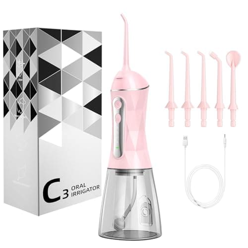 Water Dental Flosser Pick for Teeth Portable Oral Irrigator Rechargeable Travel Irrigation Cleaner 320ML Electric Flossing, IPX8 Waterproof, Waterproof Flossing Cleaning Picks for Home Travel (Pink) - Image 1