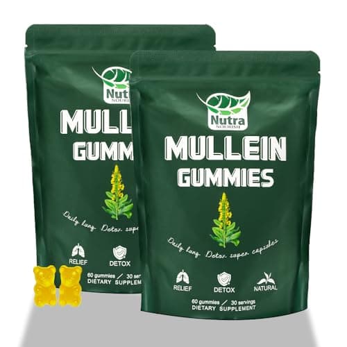 NutraNourish Mullein Gummies for Lung Detox 1000mg Mullein Leaf Herb Extract for Respiratory & Digestive & Immune Support, Vegan, Pear Flavor 60/120 (2) - Image 1