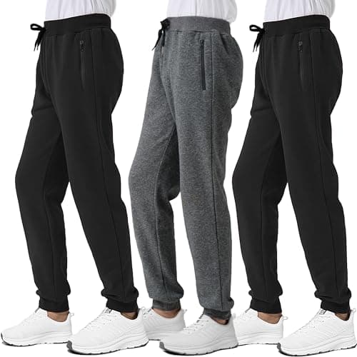 Avsead Boys Sweatpants Pants Fleece 3 Pack Athletic Kids Joggers Sweat Pant with Zipper Pocket Fall Winter Clothes Size 18-20 Black/Dark Grey/Black - Image 1