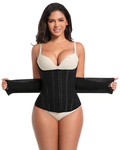 GROW LOOP Waist Trainer for Women Faja Body Shaper Tummy Control Shapewear Waist Cincher Corset, Double Belt Wrap Corset Trainer Tummy Control Shaper Black - Image 1