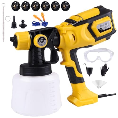 1000W Paint Sprayer with Cleaning & Blowing Joints,1400ml Cup Spray Paint Gun with Adjustable Flow Width,6 Nozzles and 3 Patterns,Yellow Paint Sprayer for House Painting,Easy to Clean - Image 1