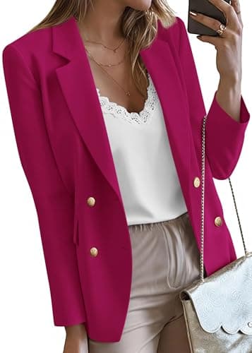 KIRUNDO Blazers for Women Business Casual 2025 Fall Long Sleeve Double Breasted Open Front Work Suit Jackets with Pockets(Rose Red, Small) - Image 1
