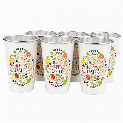 TJ Easter Bunny Cups Color Changing Aluminum Metal Cups Set of 6, 15 oz, Easter Party Cup Set Aluminum Drinking Cups,Great Easter Decoration for Parties, Camping, Easter Gifts for Kids - Image 1