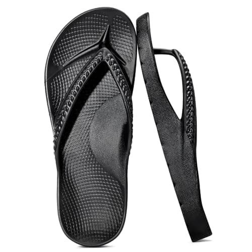KIDMI Arch Support Flip Flops for Womens Comfortable Orthopedic Sandals for Plantar Fasciitis Beach Thong Slides, Black 36 - Image 1