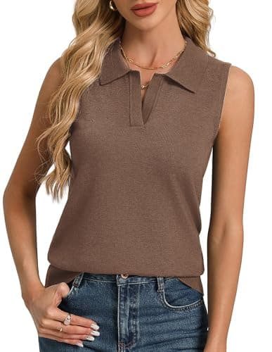 Kate Kasin Women Polo V Neck Tank Top 2026, Summer Brown Sweaters Vest Lightweight, Business Casual Sleeveless Work Tops Trendy S - Image 1