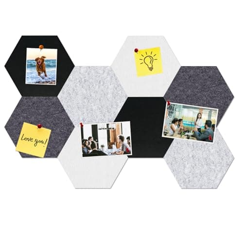 HULAVO Large Hexagon Felt Cork Board Tiles, Self Adhesive DIY Felt Bulletin Board Pin Board with 35 Pushpins for Office School Home Wall Decor(Black+Deep Grey+Light Grey) - Image 1