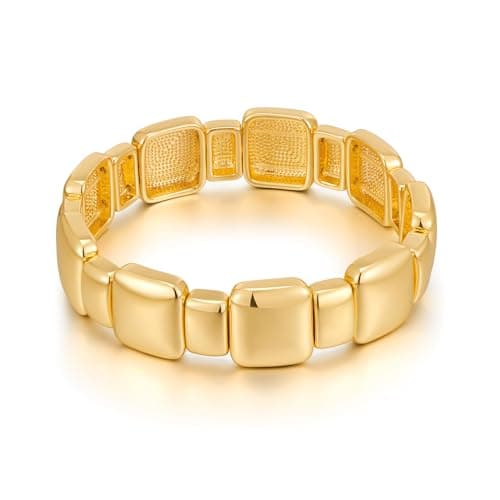 CUFELMU Gold Chunky Stretch Bangle Bracelet for Women Gold Polished Wide Square Stretch Bracelets Jewelry - Image 1