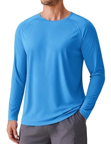 PINSPARK Long Sleeve Swim Shirts for Men UPF 50 Lightweight Fishing Shirts Moisture Wicking Sun Protection Shirts for Men Solid Blue - Image 1