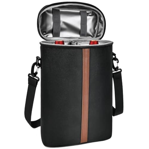 Neverwhy Insulated Wine Bag - Wine Bottle Carrier Tote Cooler Bags for Gifts Travel Picnic Beach, Black - 2 Bottle - Image 1