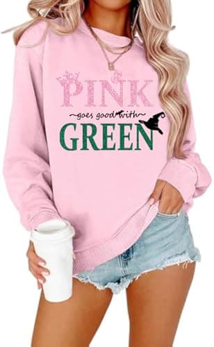 Pink Goes Good with Green Sweatshirt Women Musical Movie Graphic Gifts Casual Long Sleeve Sweater Tops - Image 1