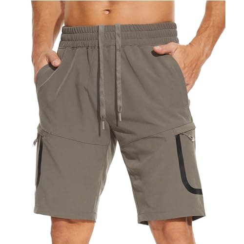 MOURCE Men's Drawstring Hiking Shorts Quick Dry, Lightweight Athletic Shorts Breathable, Khaki 4XL - Image 1