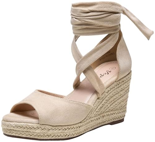 Vepose Women's Nude Platform Wedge Sandals Rome Espadrilles Open Toe High Heel Sandals for Women with Lace-Up Size 10M US (CJY882 Nude 10) - Image 1